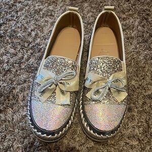 Sparkling Silver Shoes with Bows
